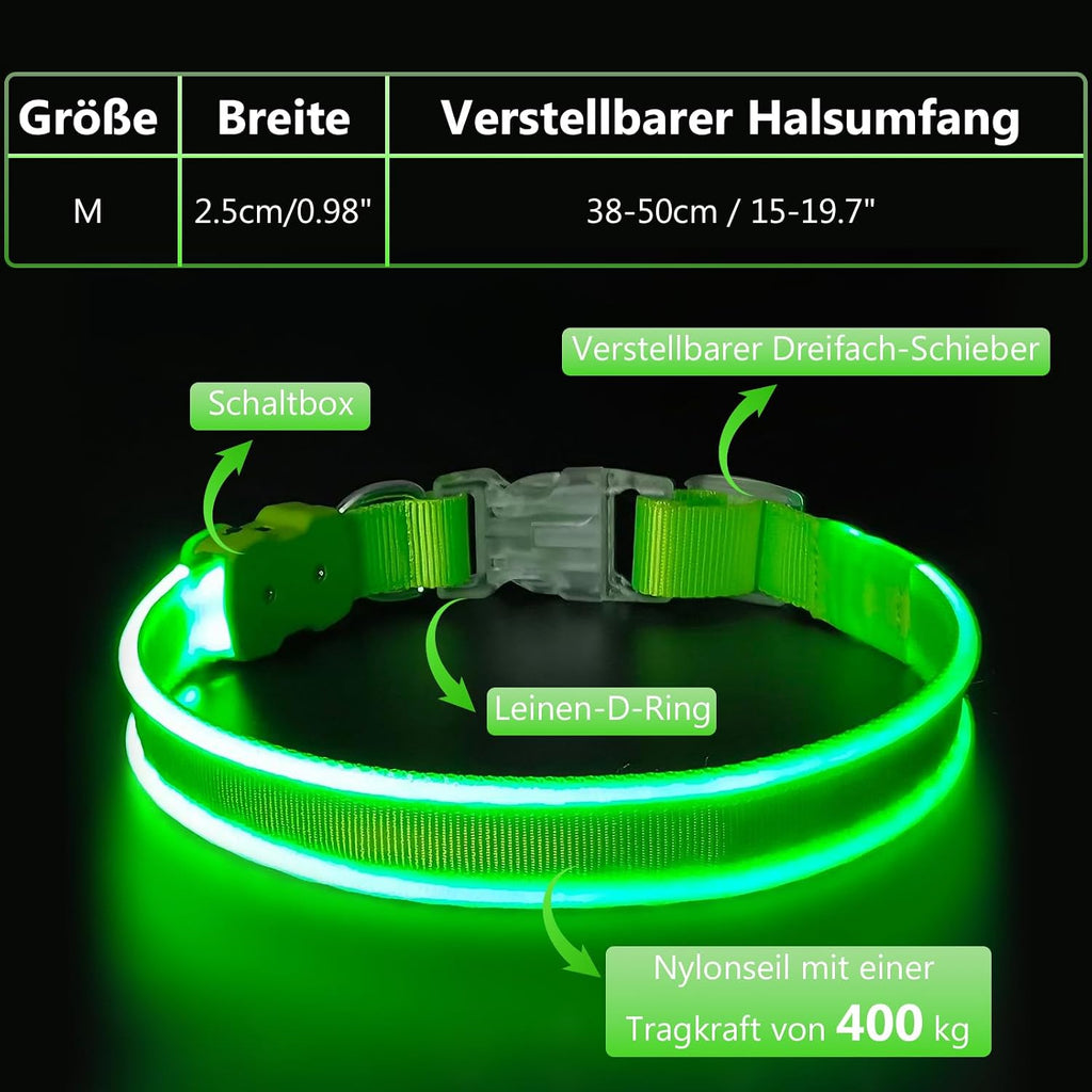 LED-Leuchthalsband für Hunde in Grün, Größe M – Bild 6