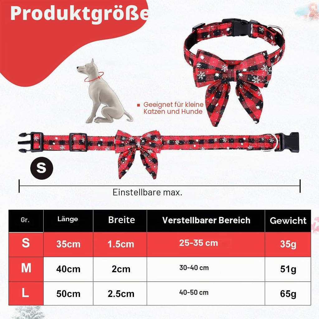 Rot kariertes Weihnachtshalsband mit Fliege für kleine Hunde & Katzen – Bild 2