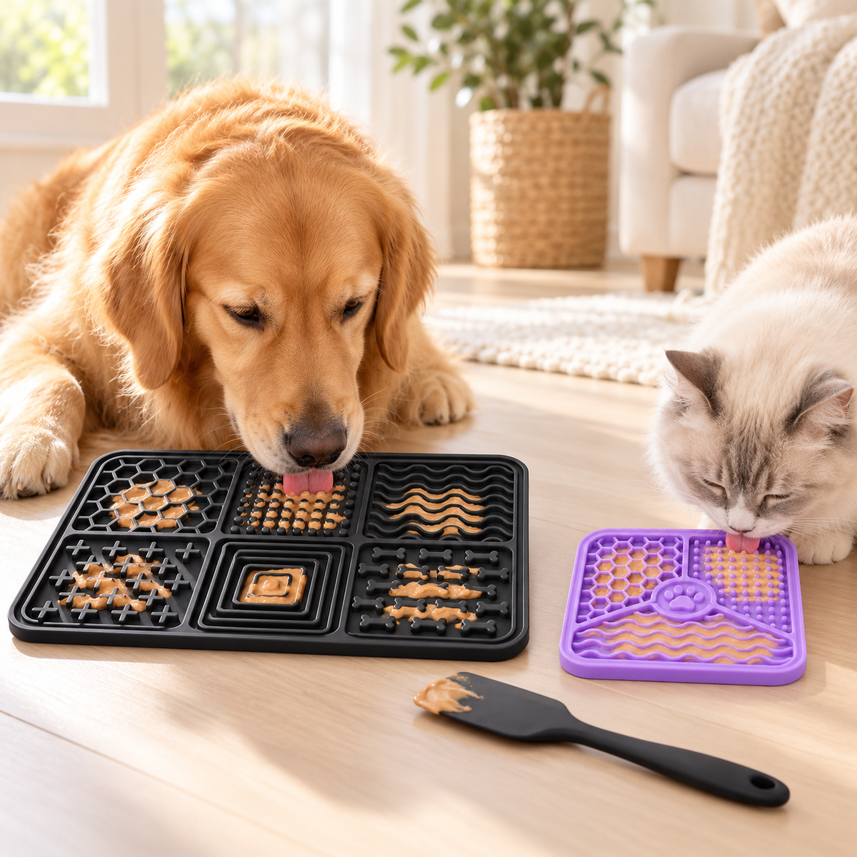 Leckmatten-Set für Hunde & Katzen mit Saugnapf und Spatel – Bild 2