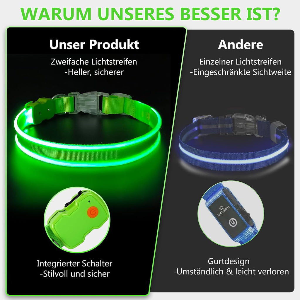 LED-Leuchthalsband für Hunde in Grün, Größe M – Bild 3