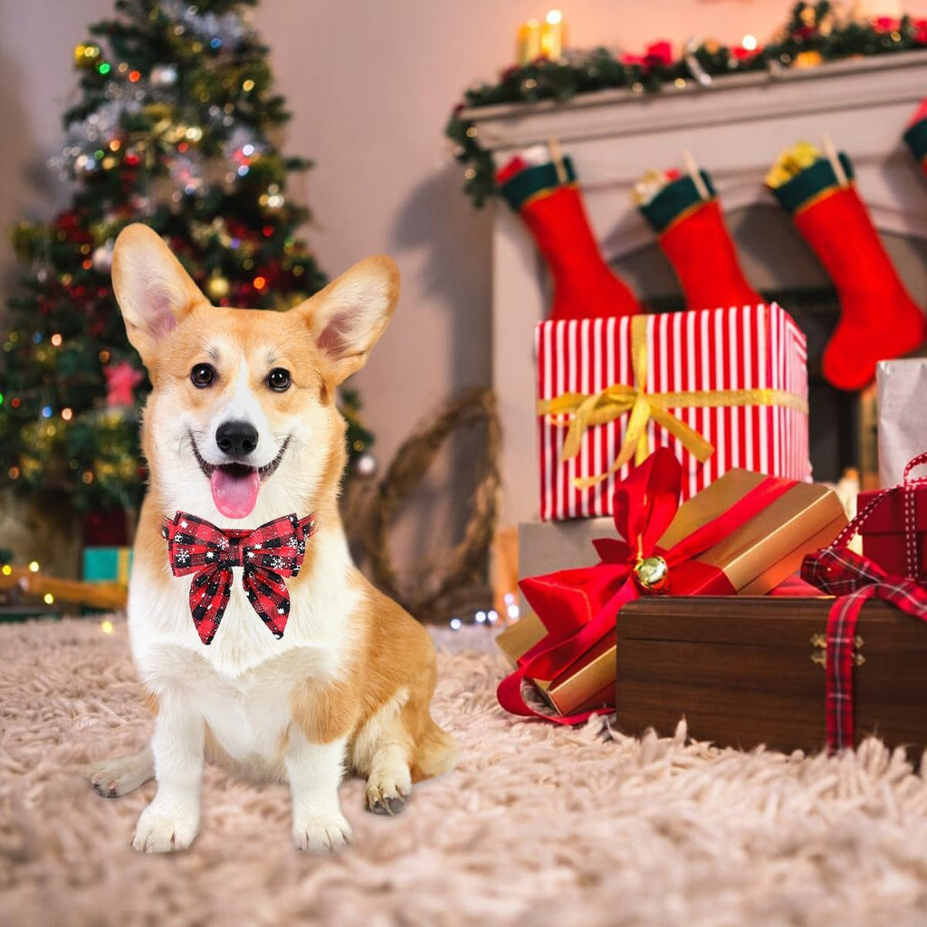 Rot kariertes Weihnachtshalsband mit Fliege für kleine Hunde & Katzen – Bild 6