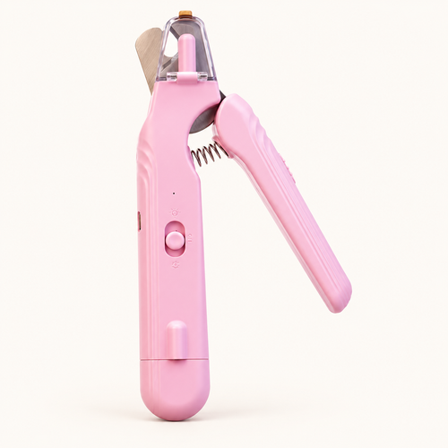 2-in-1-Krallenschneider mit LED & Schleiffunktion auf hellem Creme-Hintergrund