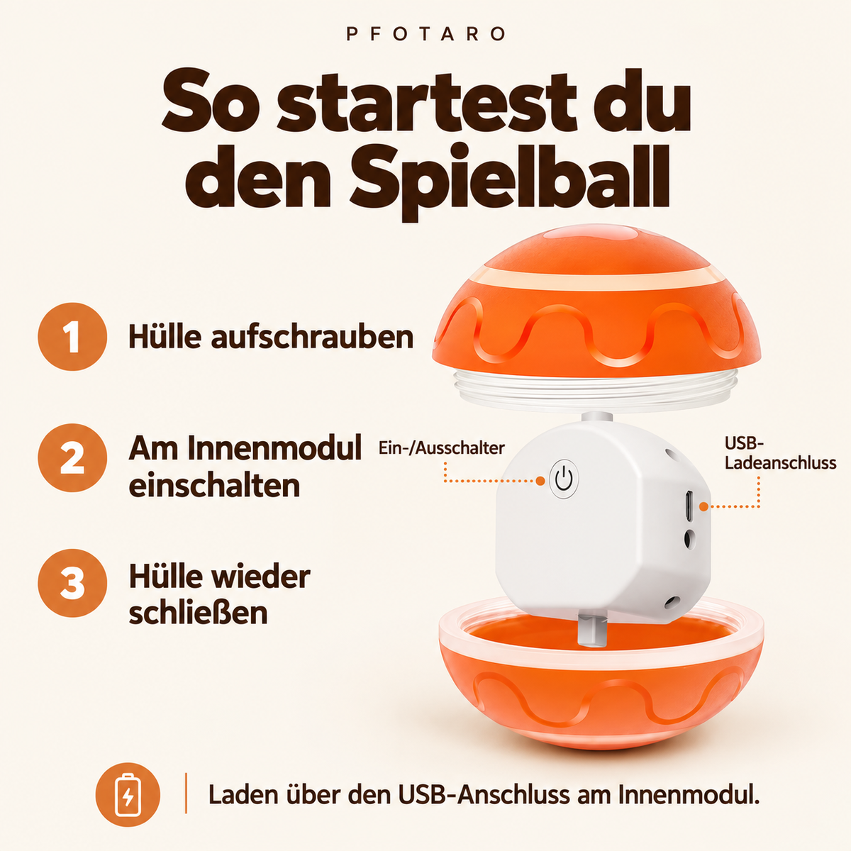 Deutsche Anleitung zum Einschalten des LED-Hundeballs