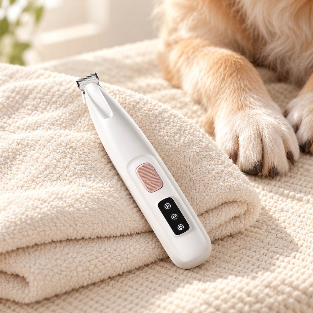 Weißer Trimmer neben entspannten Hundepfoten