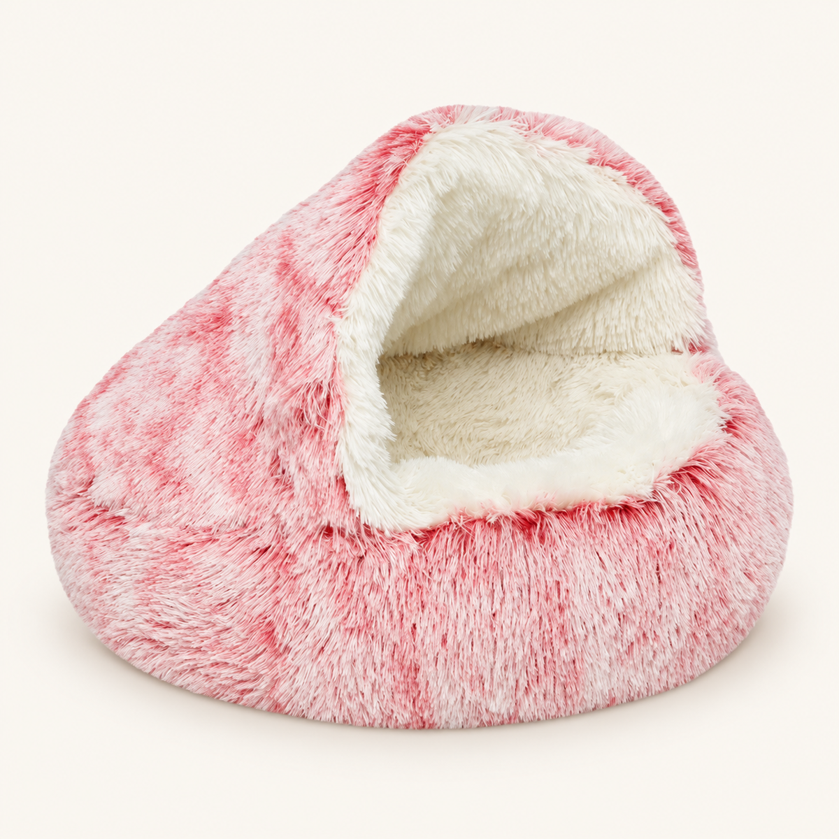 Rosa Kuschelbett mit Höhle in der Langplüsch-Ausführung